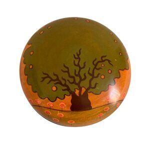 Hand Painted Round Wooden Trinket Box With Tree And Floral